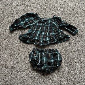 Old Navy Baby Girl Green Plaid Matching Top and Bloomer Set, Size 0-3 Months